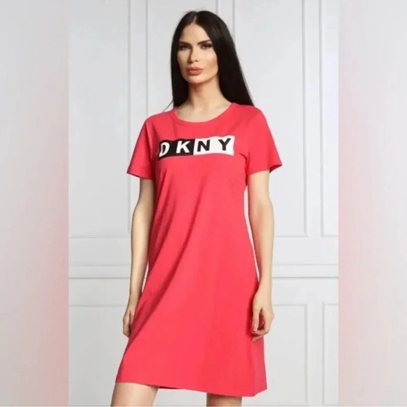 Dkny Women Cotton Logo Pink Dress - Picture 2 of 3